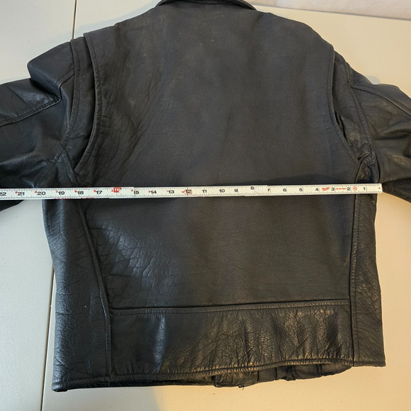 Prime Parts Leather Belted Motorcycle Jacket Men's 42 Black Biker Bomber USA VTG - Picture 14 of 16